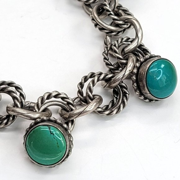 Aaron Toadlena Bracelet 1995 Sterling Silver and Green Turquoise Navajo JS8133 - Picture 3 of 16